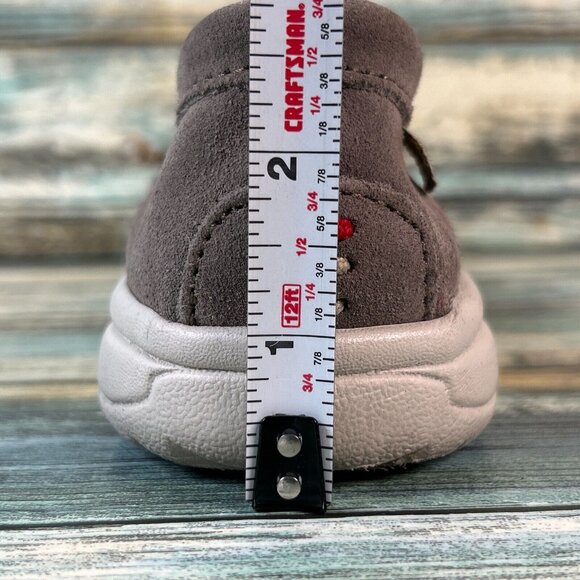 Minnetonka Womens 6.5 Flats Gray Suede Slip On Loafers Stitched Moc Toe Shoes - Picture 10 of 11